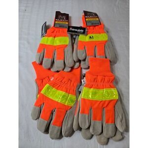 4 Majestic Pigskin Work Gloves L Orange Hi-Viz Thinsulate Lined ANSI Safety